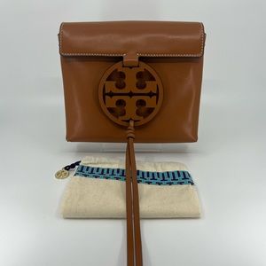 Tory Burch Miller Logo Leather Crossbody Bag Aged Camello With Dust Bag